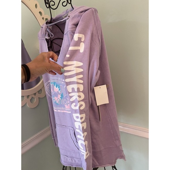 Ron Jon Surf Shop M Purple Ft. Myers Beach Hoodie Sweatshirt Front Pocket NEW - Picture 3 of 5